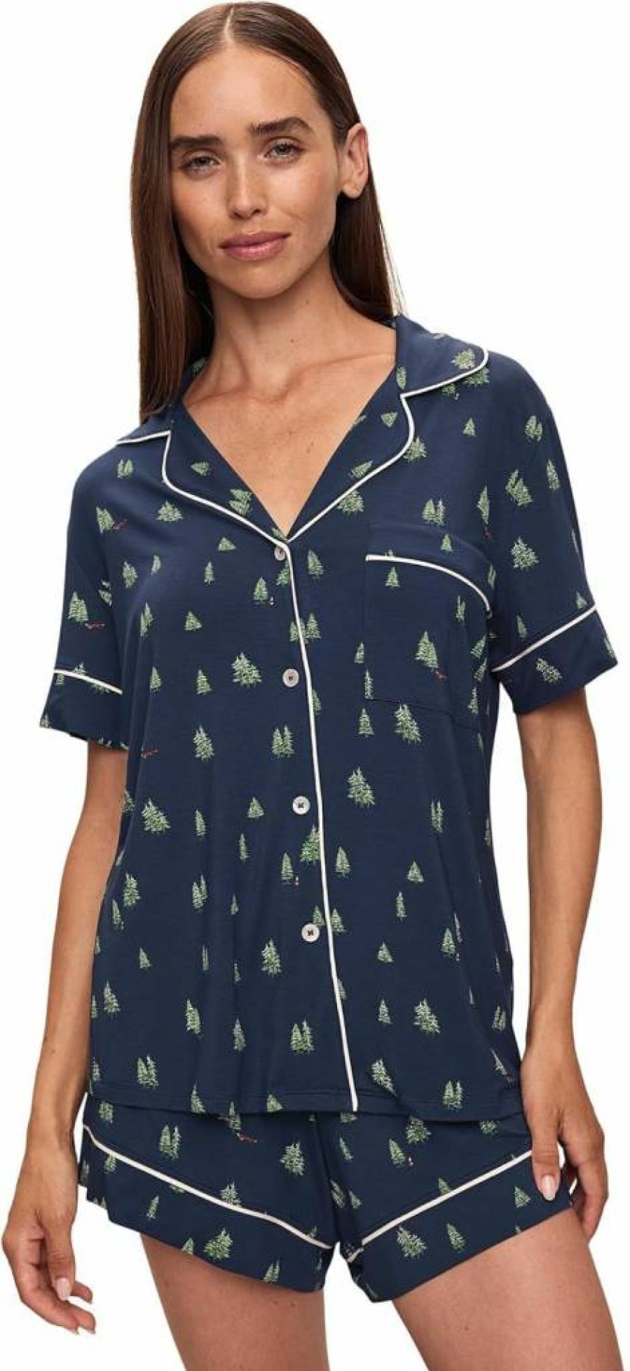 Eberjey Women's Gisele Relaxed Short PJ Set - Soft Short Sleeve Polka Dot Pajamas with Folded Collar