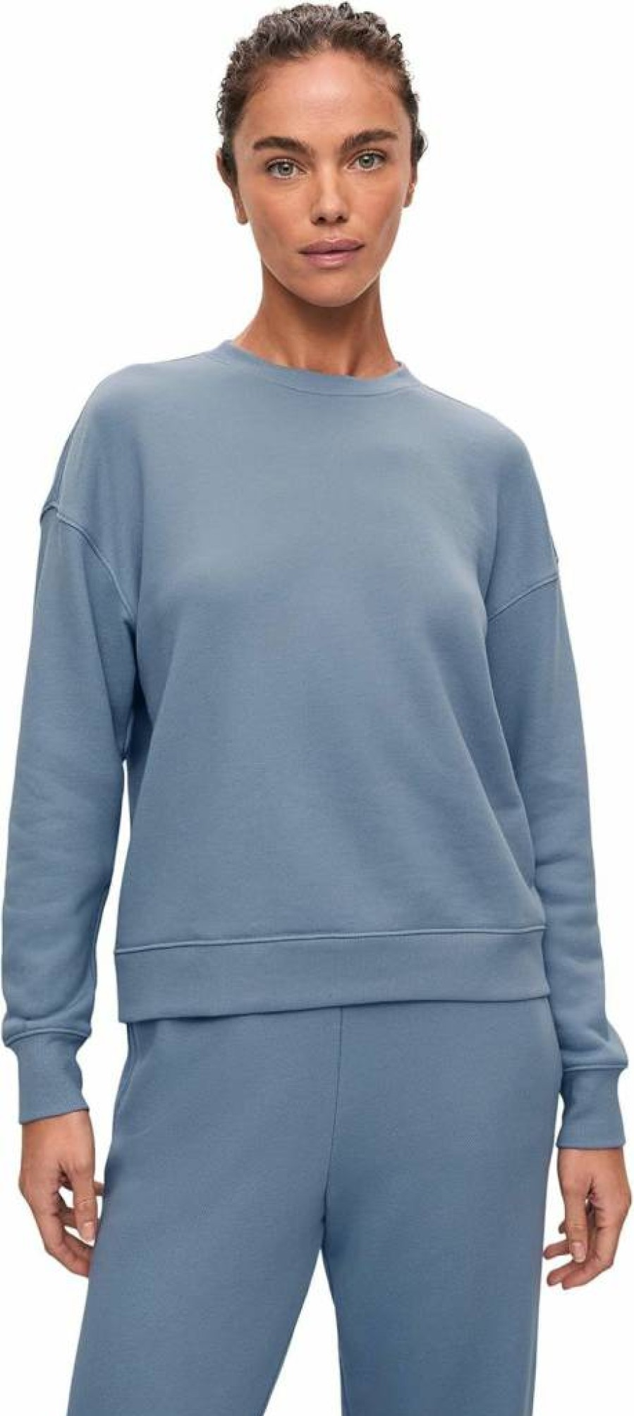 Eberjey Women's Relaxed Fit French Terry Sweatshirt - Long Sleeve Dropped Shoulder Denim Top - One Size Faded Casual Wear