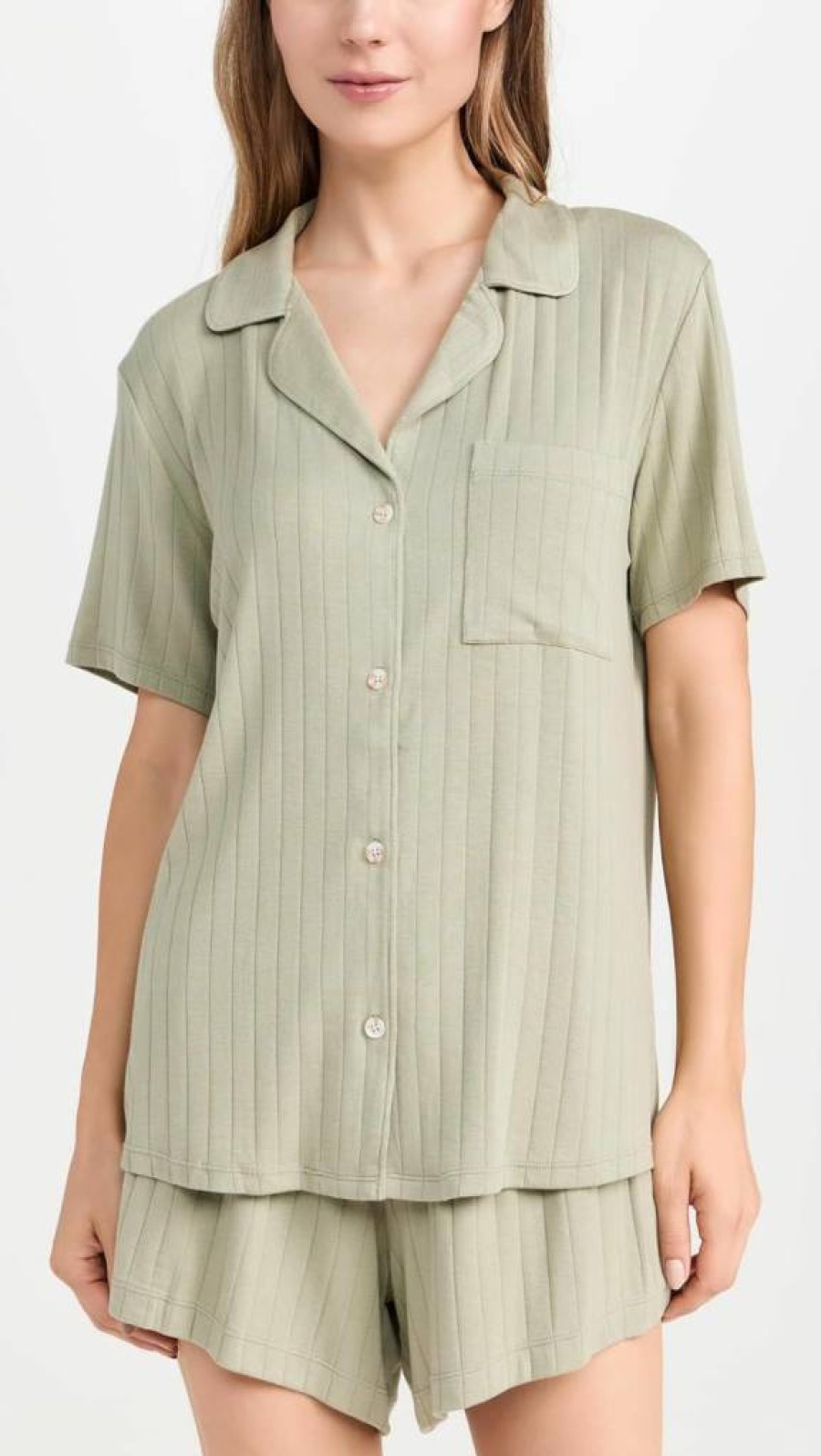 Eberjey Women's Gisele Rib Relaxed Short PJ Set - Comfortable Cotton Sleepwear Lounge Set