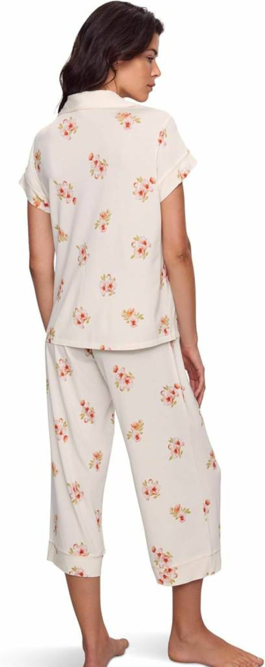 Eberjey Women's Gisele Floral Printed Short Sleeve Crop Top Pajama Set - Comfortable Sleepwear Nightwear Loungewear