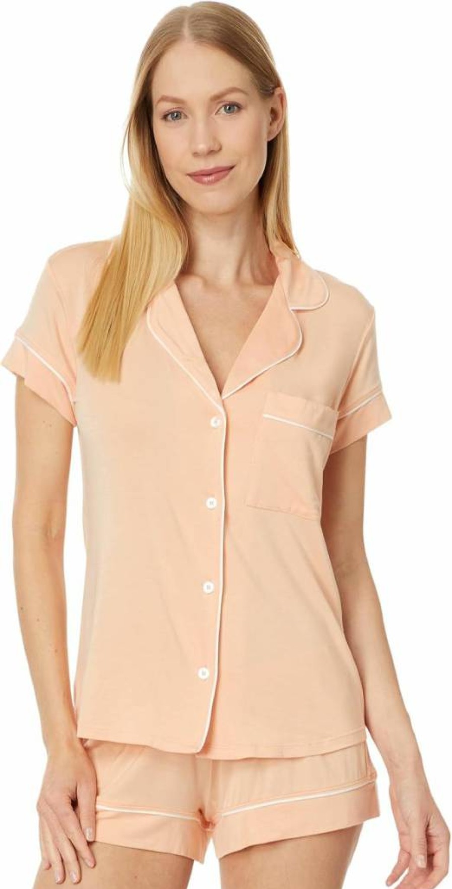 Eberjey Gisele Women's Pajama Set - Soft Short Sleeve Button-Down Top with Pocket & Comfortable Elastic Waist Shorts