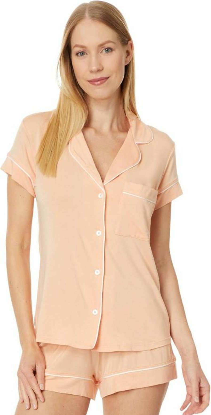 Eberjey Gisele Women's Classic Pajama Set - Soft Short Sleeve Button-Down Top with Pocket & Comfortable Elastic Waist Shorts